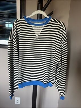 Free People Black Striped Oversized Crewneck